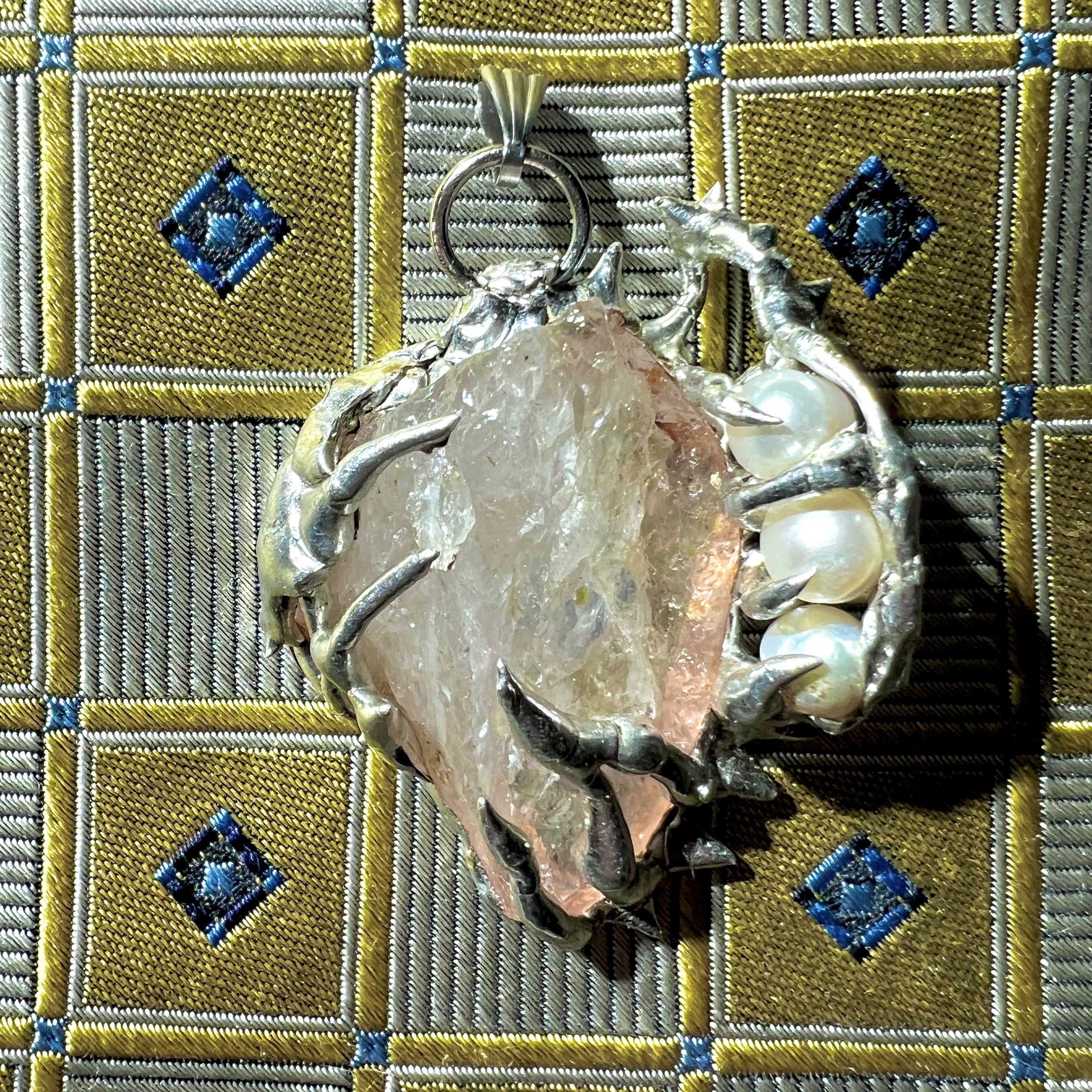 soldered pendant - quartz + freshwater pearls