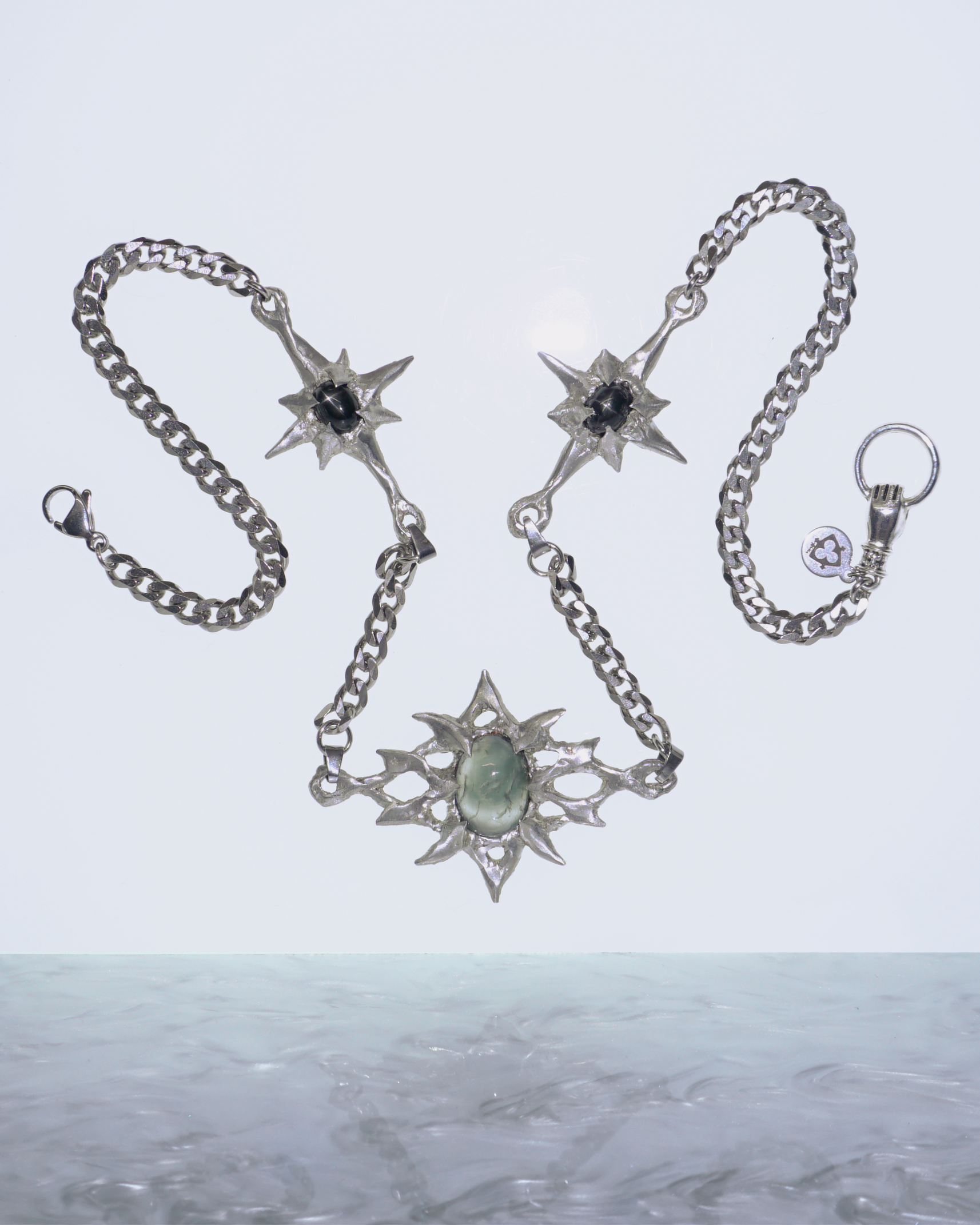 prehnite + twin diopside triptych necklace