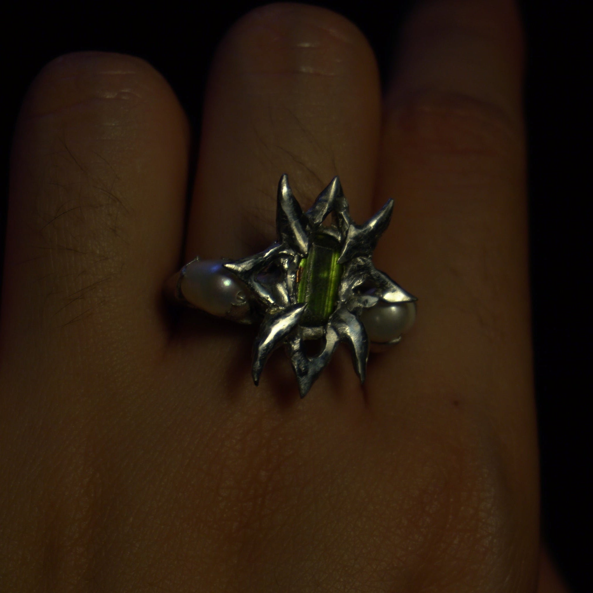 fairy's pride ring - sphene + pearl