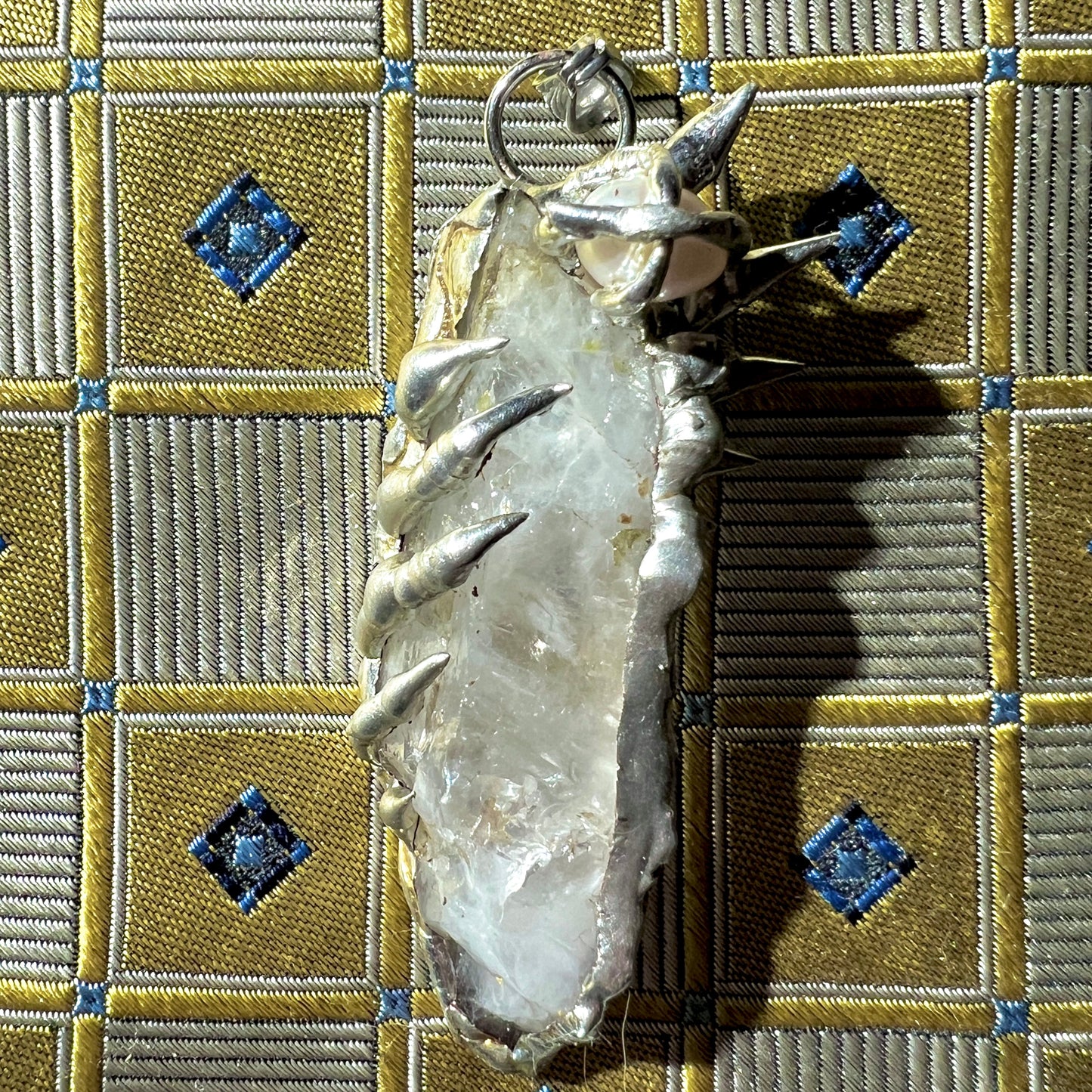soldered pendant - quartz + pearl
