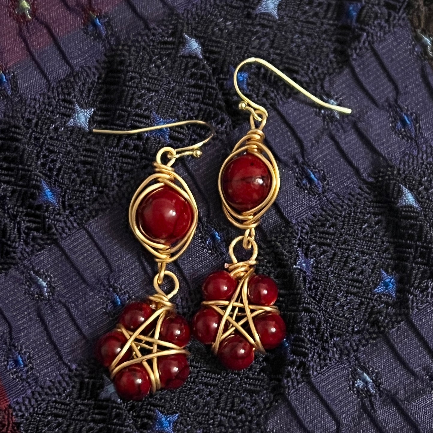 pentacle court earrings - red quartz