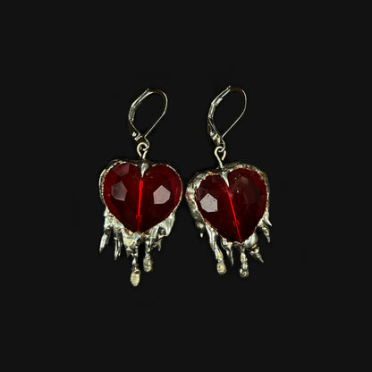 Soldered heart earrings - red