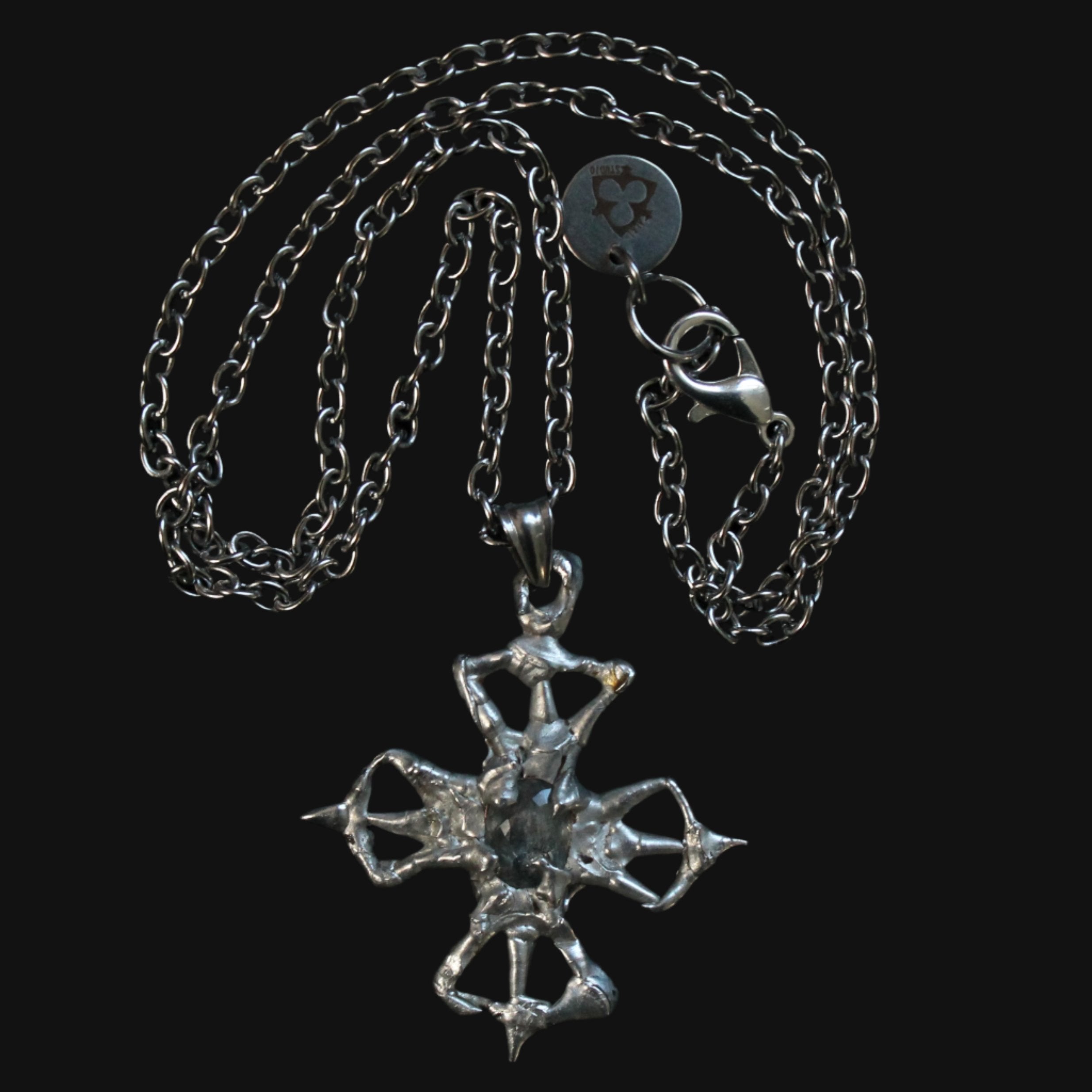 aquamarine soldered pendant cross necklace