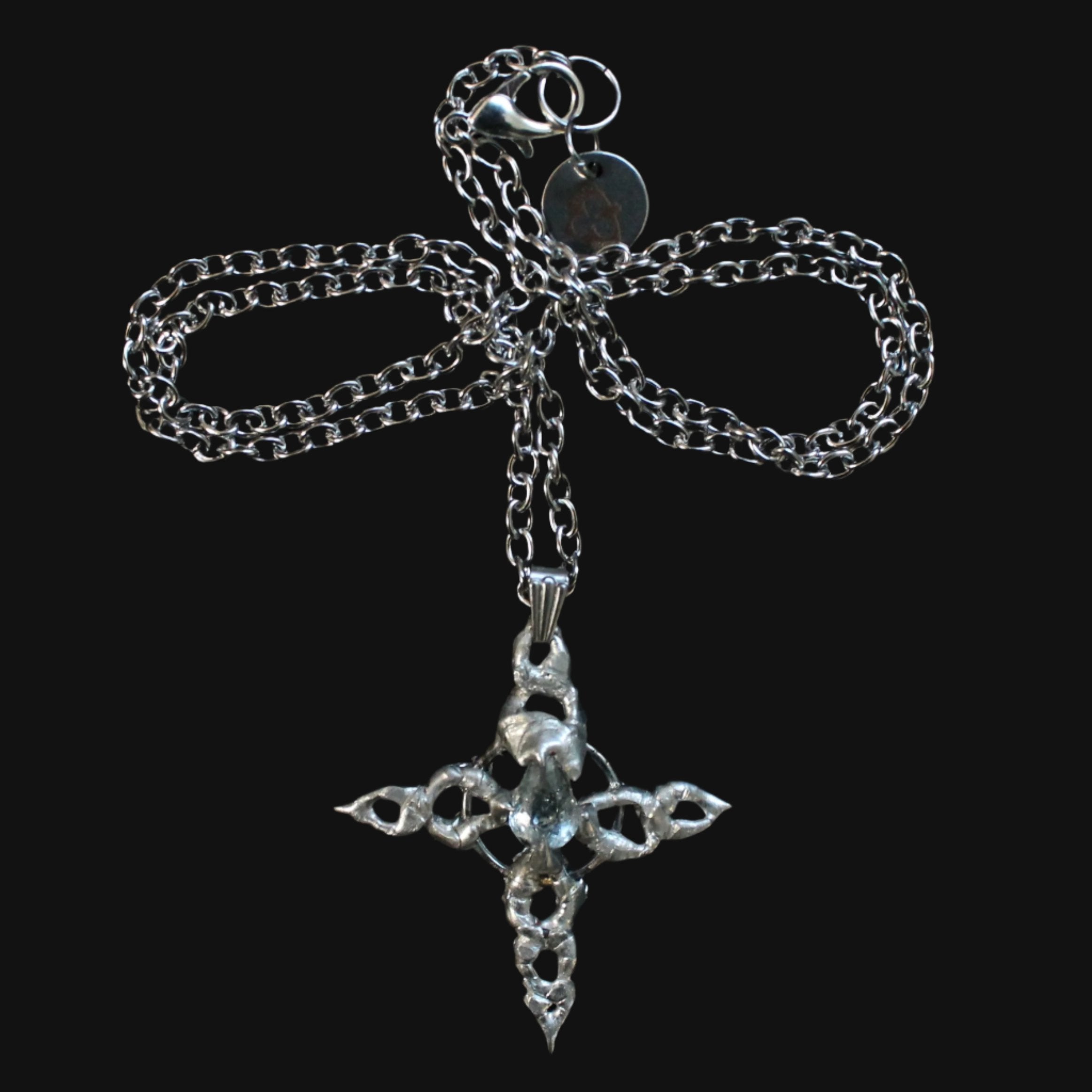 aquamarine soldered pendant cross necklace