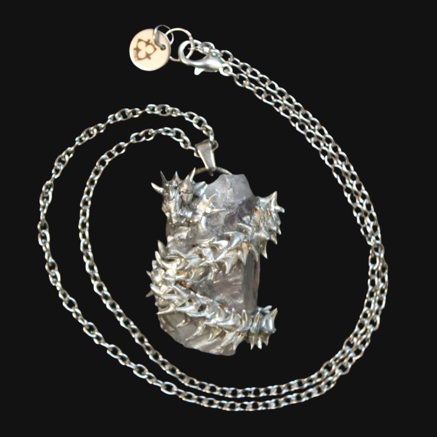 soft soldered dragon white quartz necklace