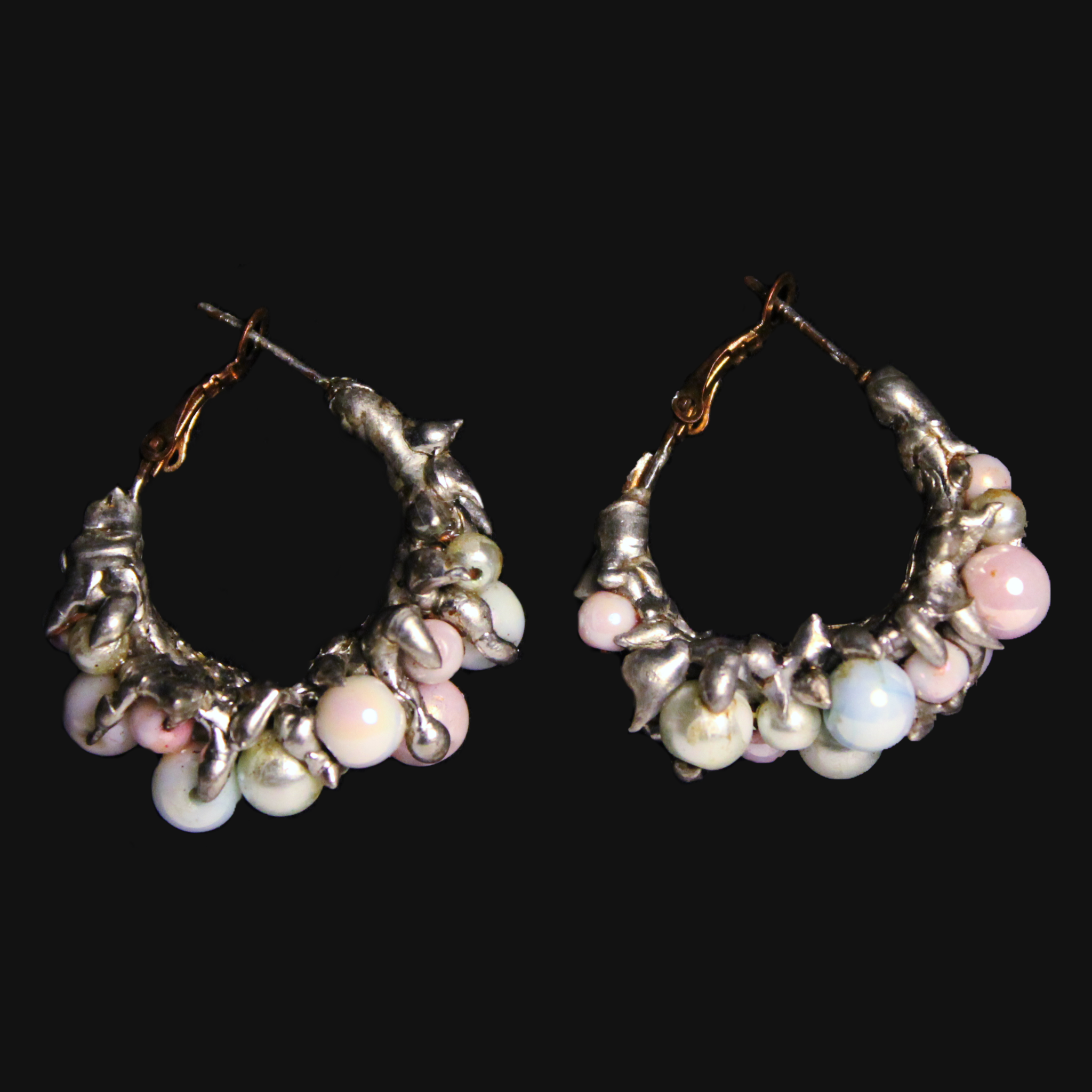 pearl cluster soft solder hoop earrings